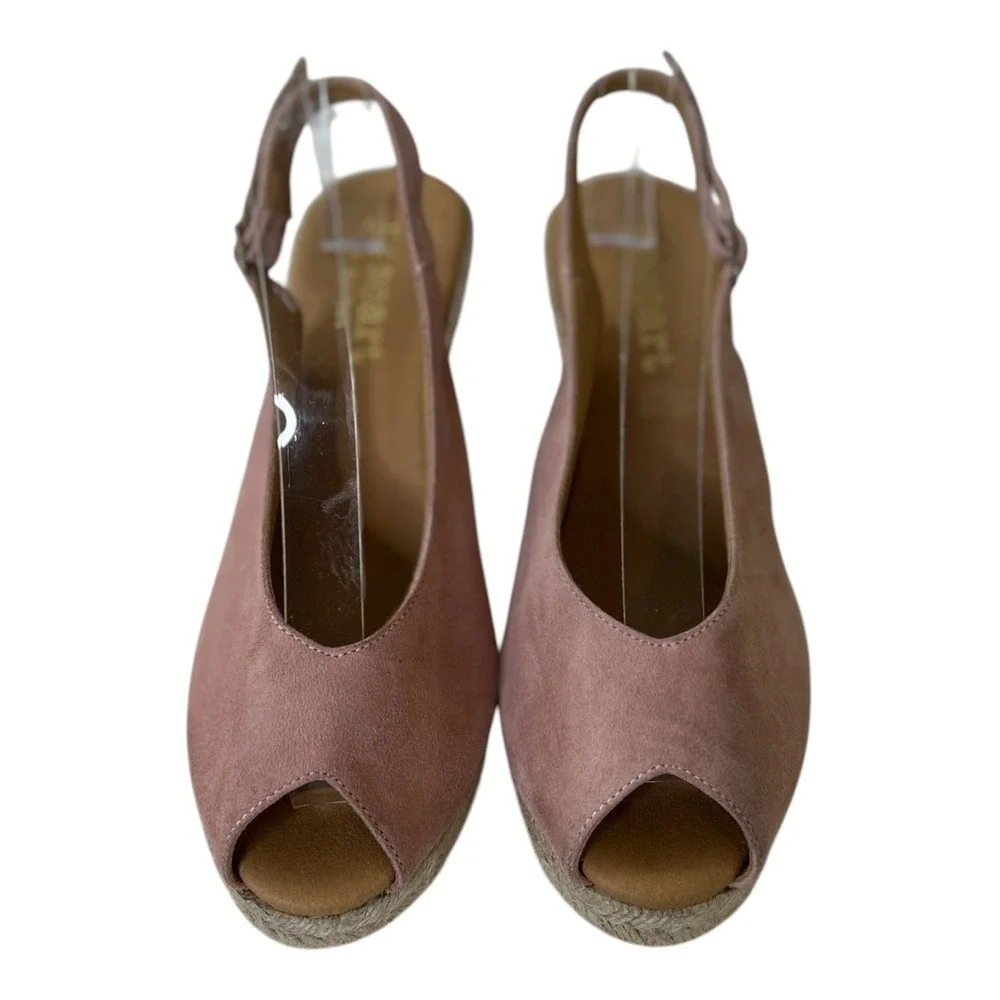 Paseart Pink Suede Peep Toe Espadrille Wedges Size EU- 38 US-7.5